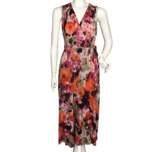 CALVIN KLEIN Maxi Dress, 6, Multicolor Floral, Long, Faux Wrap, Sash, Sleeveless